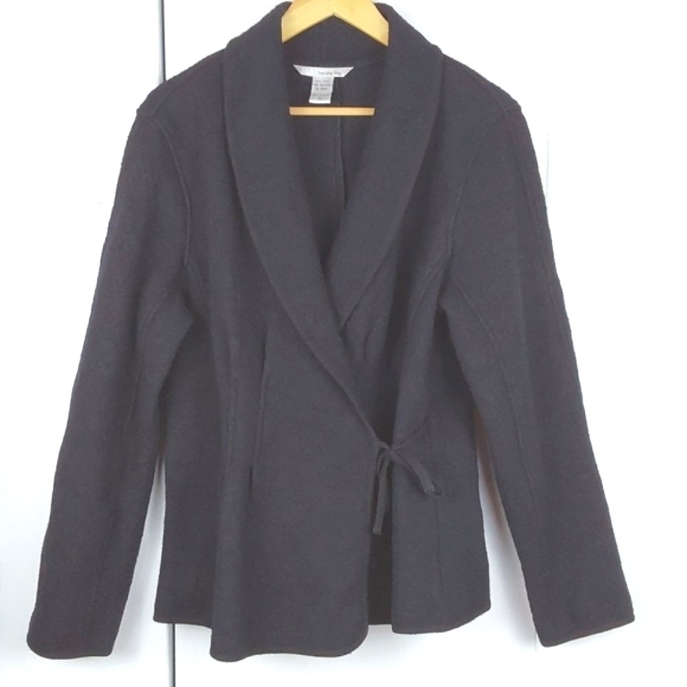 Womens Black Soft Cozy 100% Wool Knit Neutral Wrap Coat/Sweater Sz.M